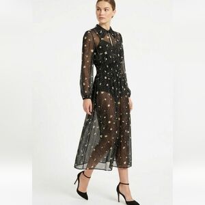 Baum und Pferdgarten Sheer Whimsigoth Floral Midi Dress Smocked Waist Size 10